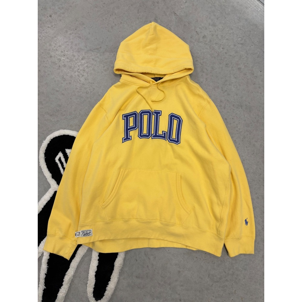 Polo Ralph Lauren Mens XXL Yellow Spellout Logo Pullover Hoodie Sweatshirt 67